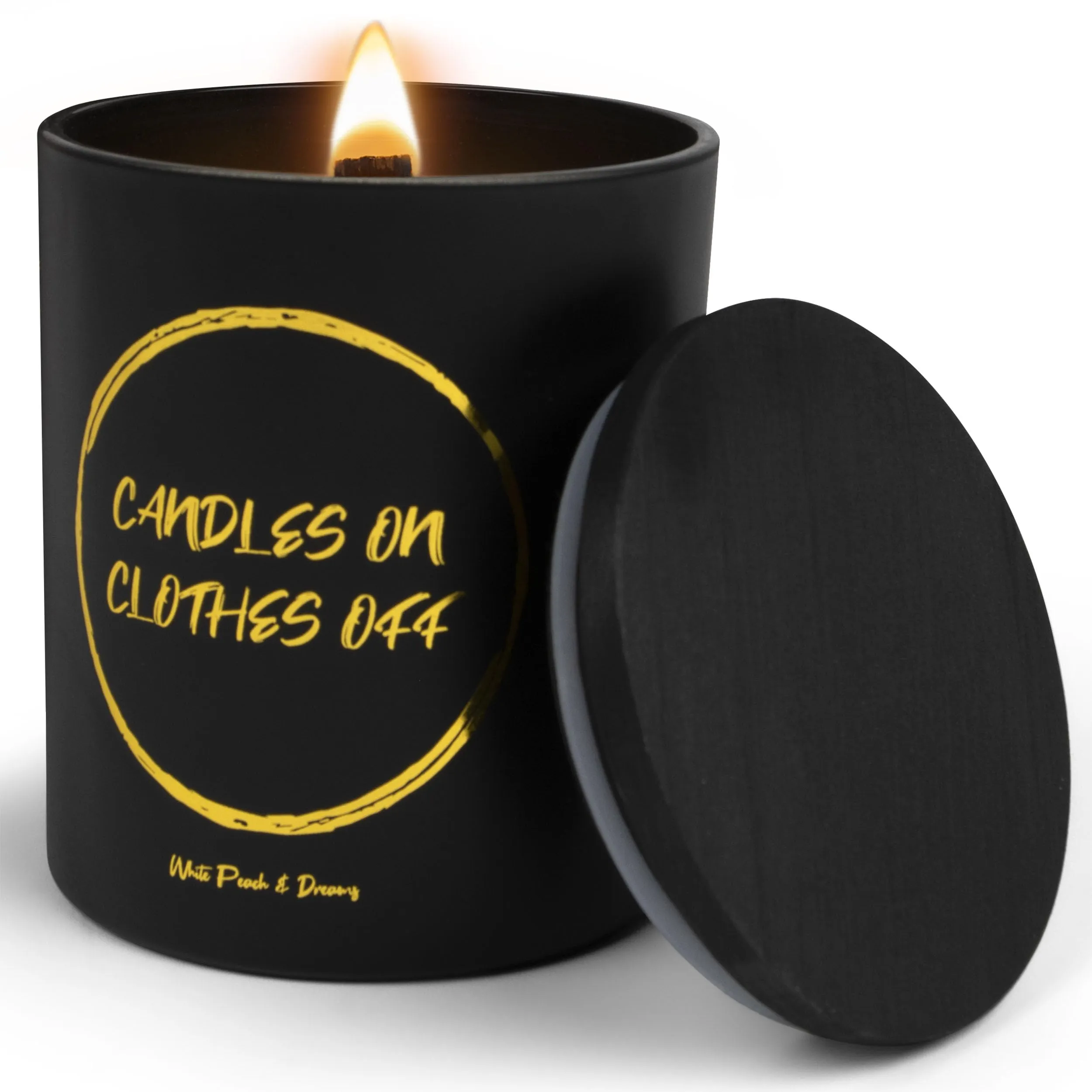 Noxtul Funny Candles for Women - Modern Wooden Wick Scented Candles with Soy Wax - Candles On Clothes Off - Fun Gift for Women or Men, Bday Gift, Cool Candles, Enhanced Fragrance & Long-Burn Time