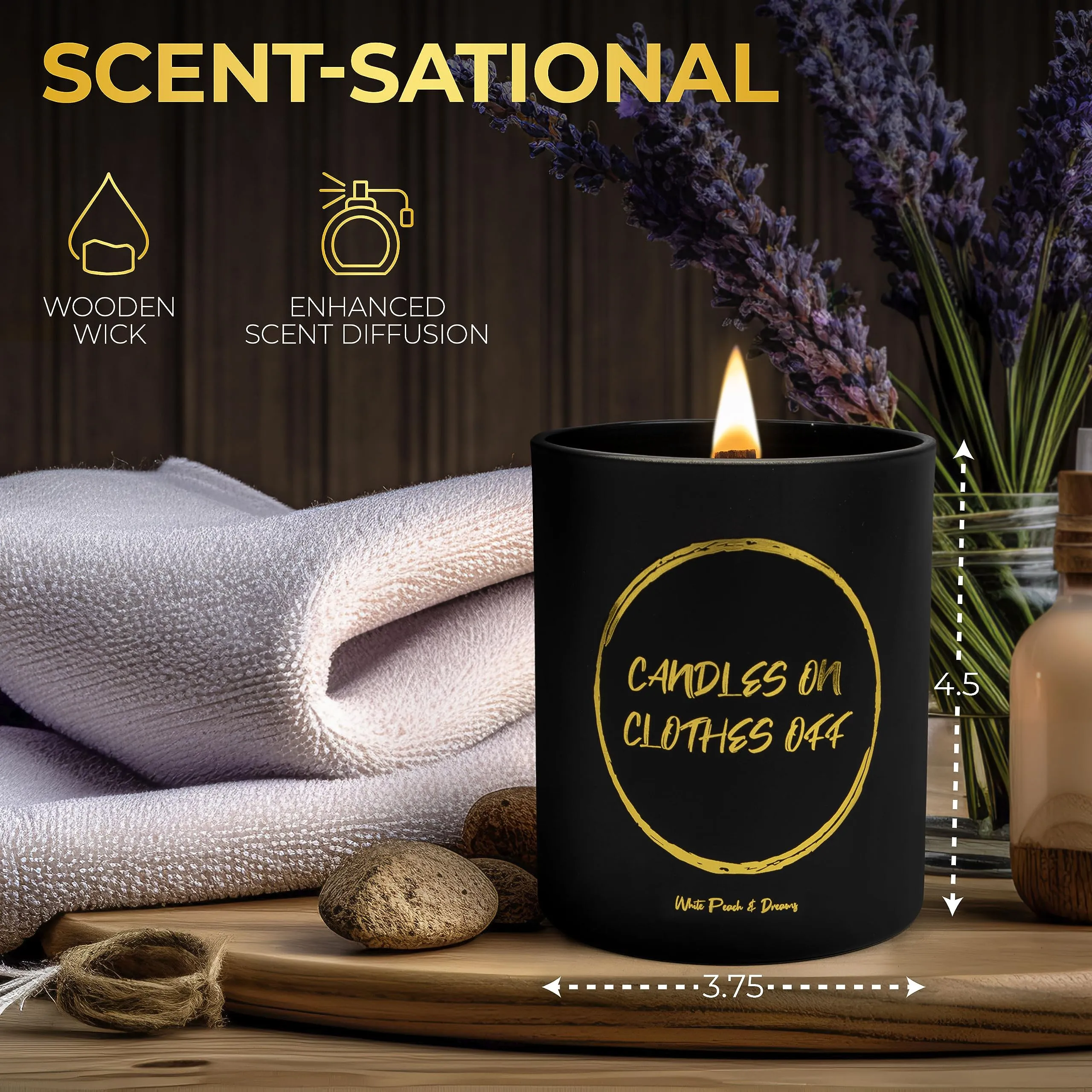Noxtul Funny Candles for Women - Modern Wooden Wick Scented Candles with Soy Wax - Candles On Clothes Off - Fun Gift for Women or Men, Bday Gift, Cool Candles, Enhanced Fragrance & Long-Burn Time