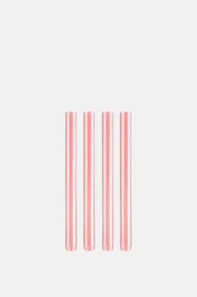 Peachy Pink/White Dinner Candles Set of 4