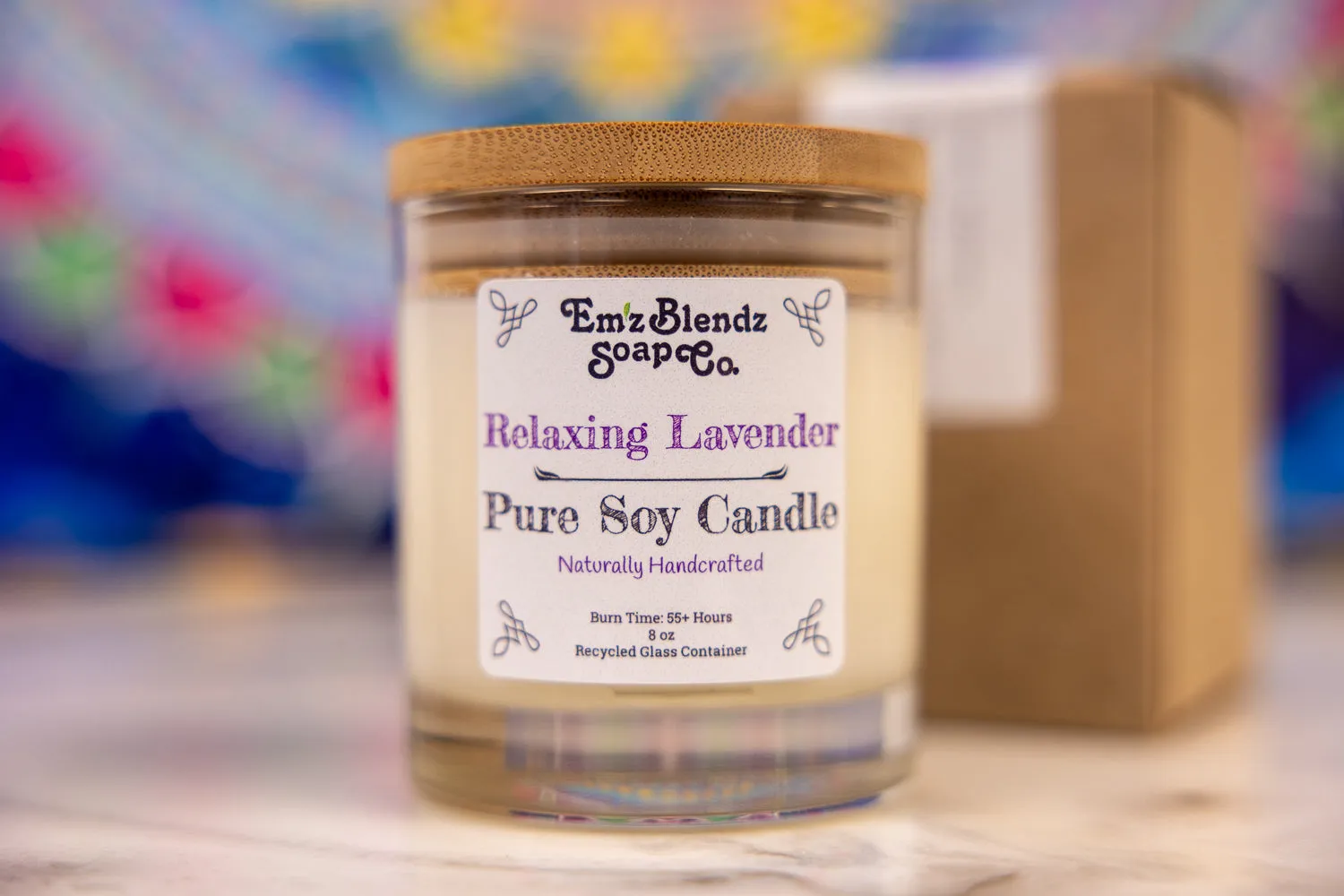 Relaxing Lavender Soy Wax Candle in Glass Jar with Bamboo Lid | Calming Aroma