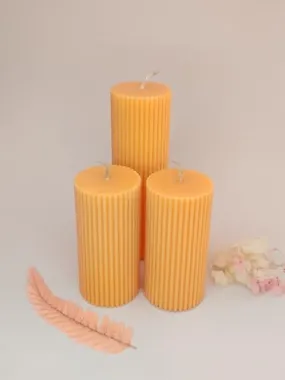 Ribbed Pillar Candles 2pc 2x4'' 1pc 2x6 Scented Candle Minimalist Decorative Candles Column Modern Soy Wax Home Decor Aesthetic House Warming Room Decor for Bedroom Wedding Pack of 3 (Yellow)