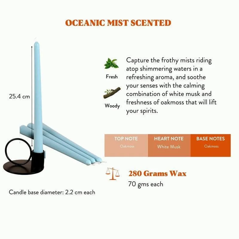 Set of 4 Powder Blue Tapered Candles - Oceanic Mist Scented