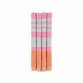 Striped Willow Grey, Neyron Rose and Orange Flame Dinner Candles, 4 per pack