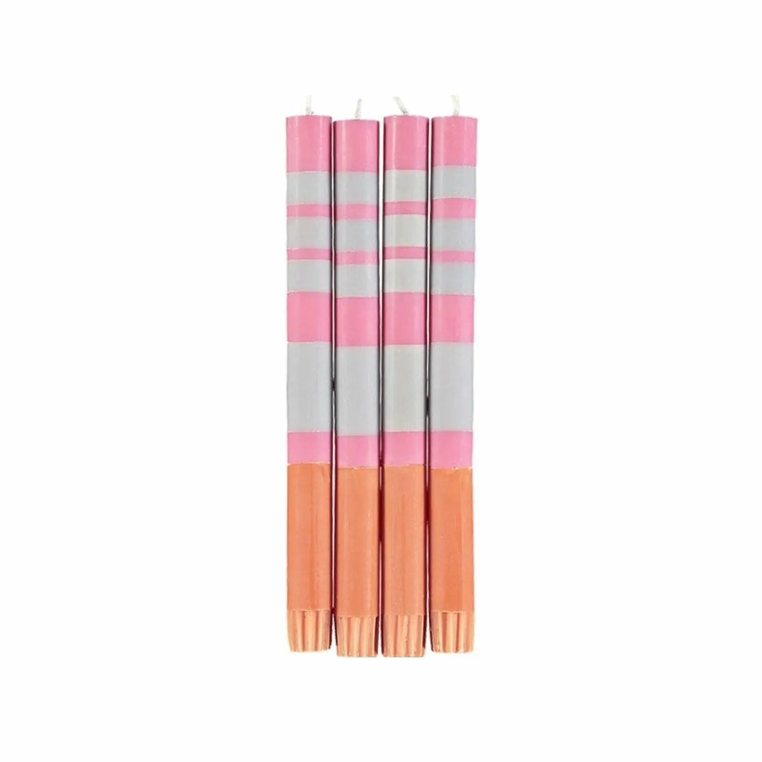 Striped Willow Grey, Neyron Rose and Orange Flame Dinner Candles, 4 per pack