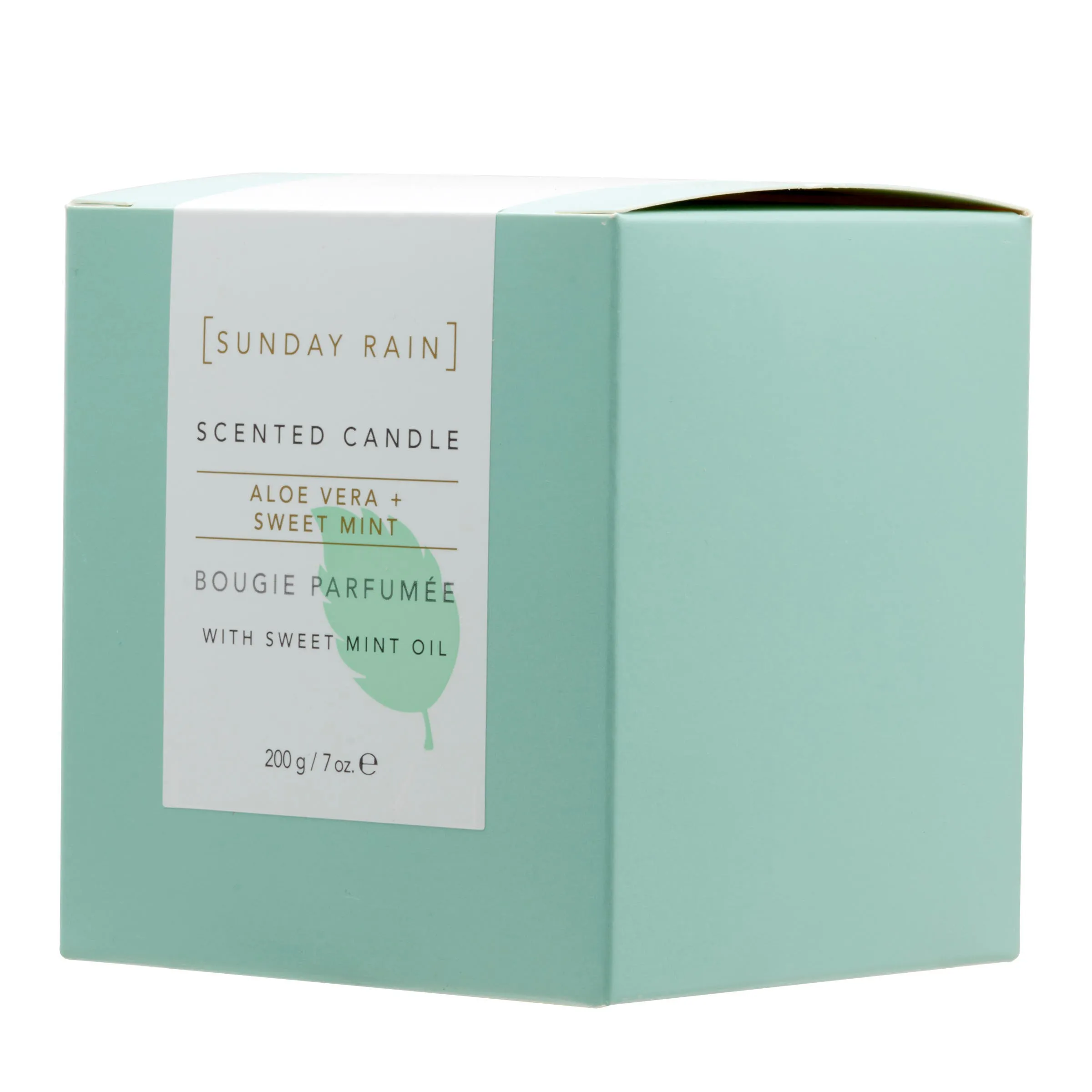 Sunday Rain Aloe Vera & Sweet Mint Soy Candle, with Aromatherapy Oils, Up to 40 Hours Burn Time, Refreshing & Calming Fragrance, 265g