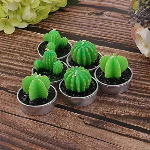 THE STYLE SUTRA 6 Pieces Cactus Tealight Candles Handmade Delicate Succulent Cactus Candles
