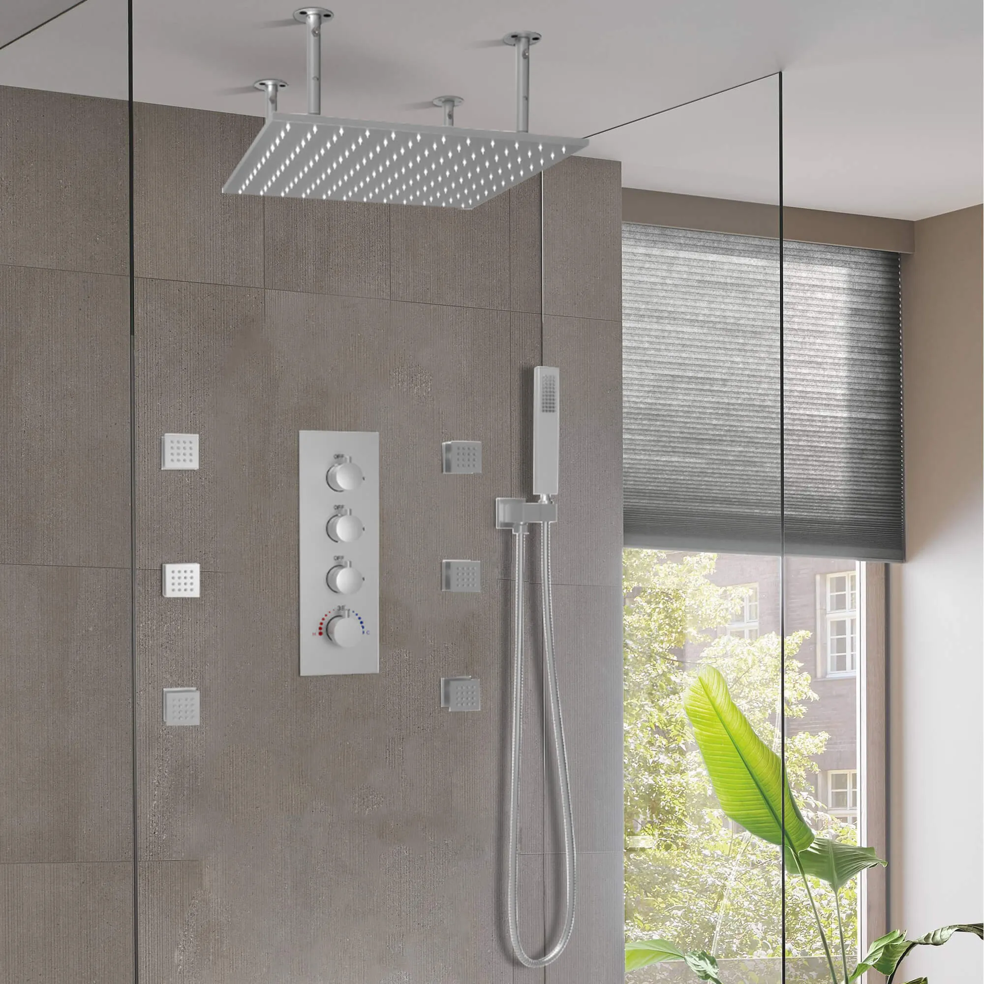 Three Functions Luxury Wall Mounted Bathroom Thermostatic Shower System JK0272