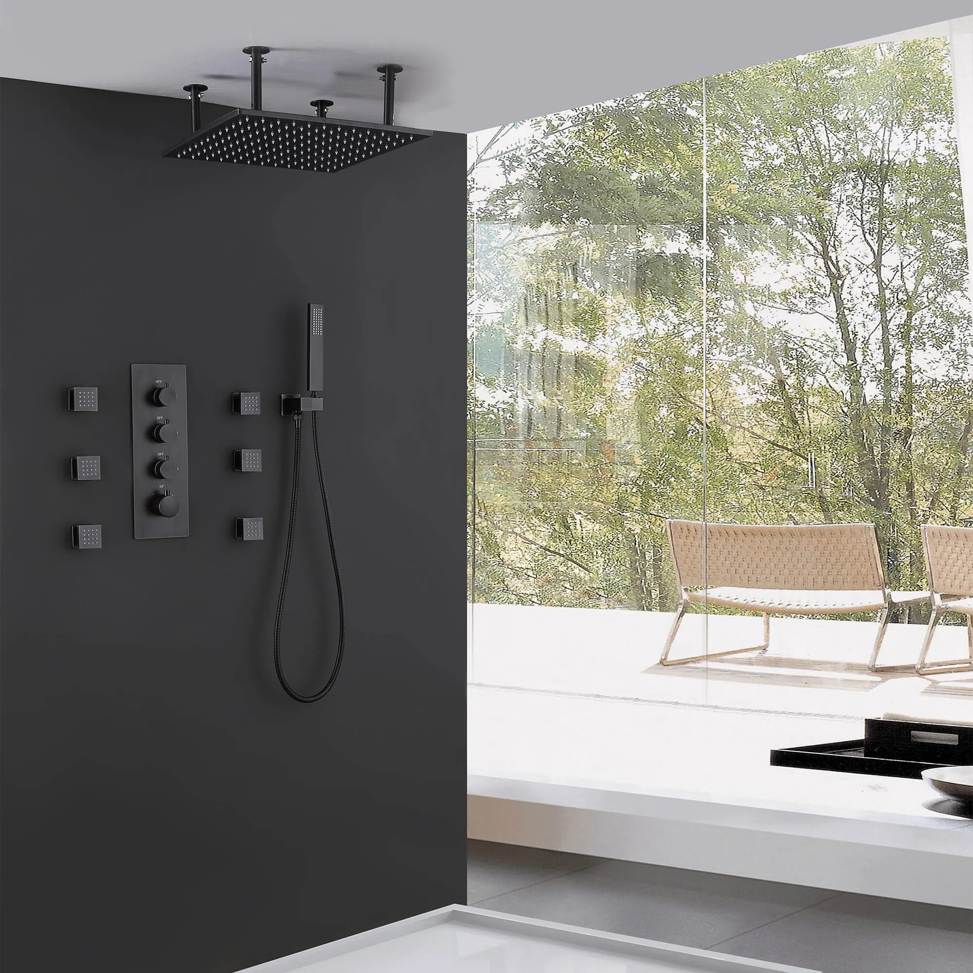 Three Functions Luxury Wall Mounted Bathroom Thermostatic Shower System JK0272