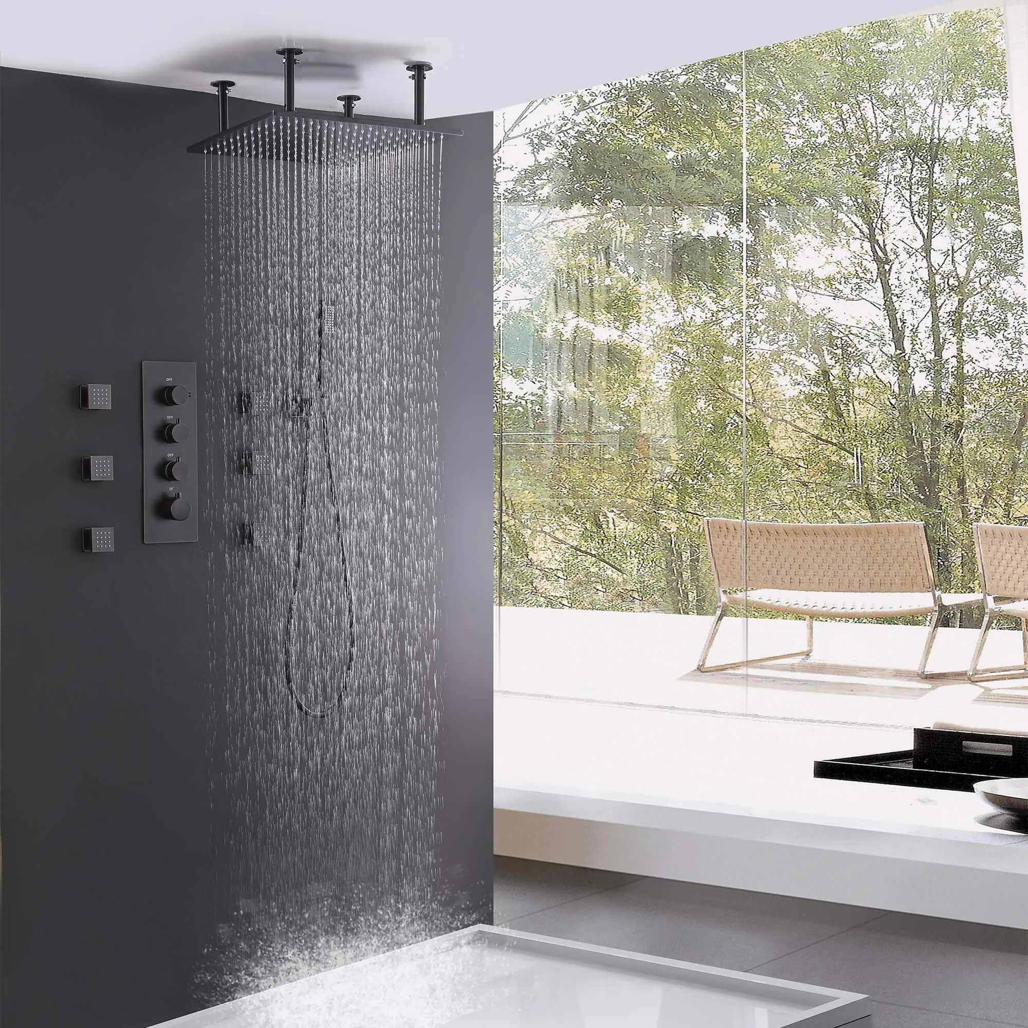 Three Functions Luxury Wall Mounted Bathroom Thermostatic Shower System JK0272