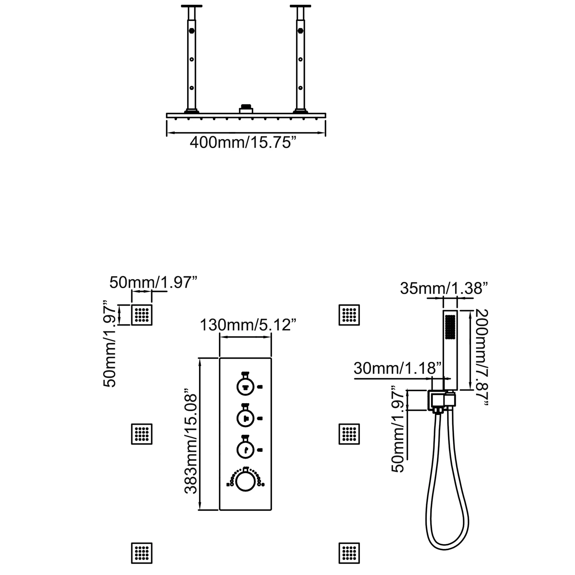 Three Functions Luxury Wall Mounted Bathroom Thermostatic Shower System JK0272