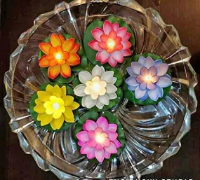 Zusaca Flower Smokeless Candles & Lotus Flowers Sensor LED T-Light for Outdoor & Indoor Unbreakable Water Floating Lotus Indian Festival Decoration (Multicolor)
